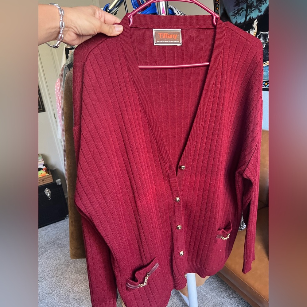 Vintage Tiffany Burgundy Knitwear Cardigan Button Down